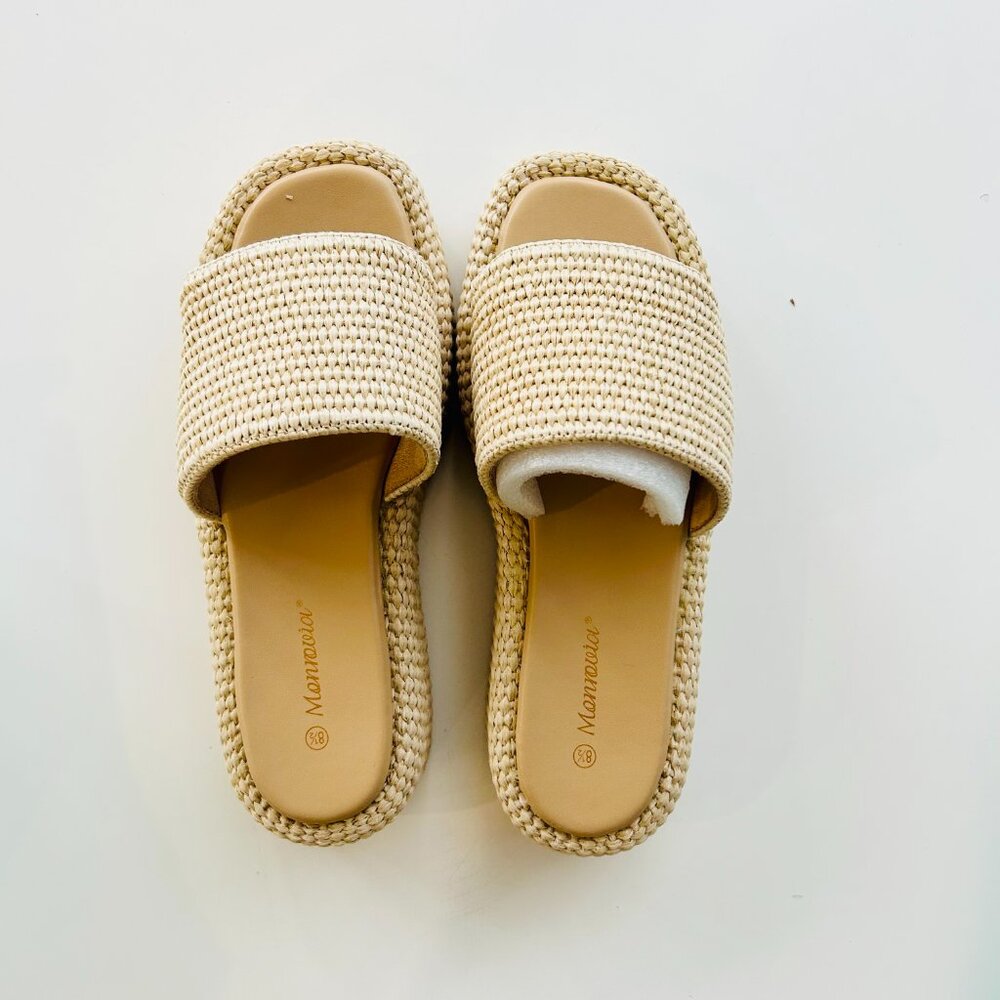 Monrovia Platform Sandals Women – Raffia Espadrilles - Straw Beach Shoes -